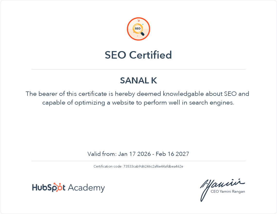seo certificate