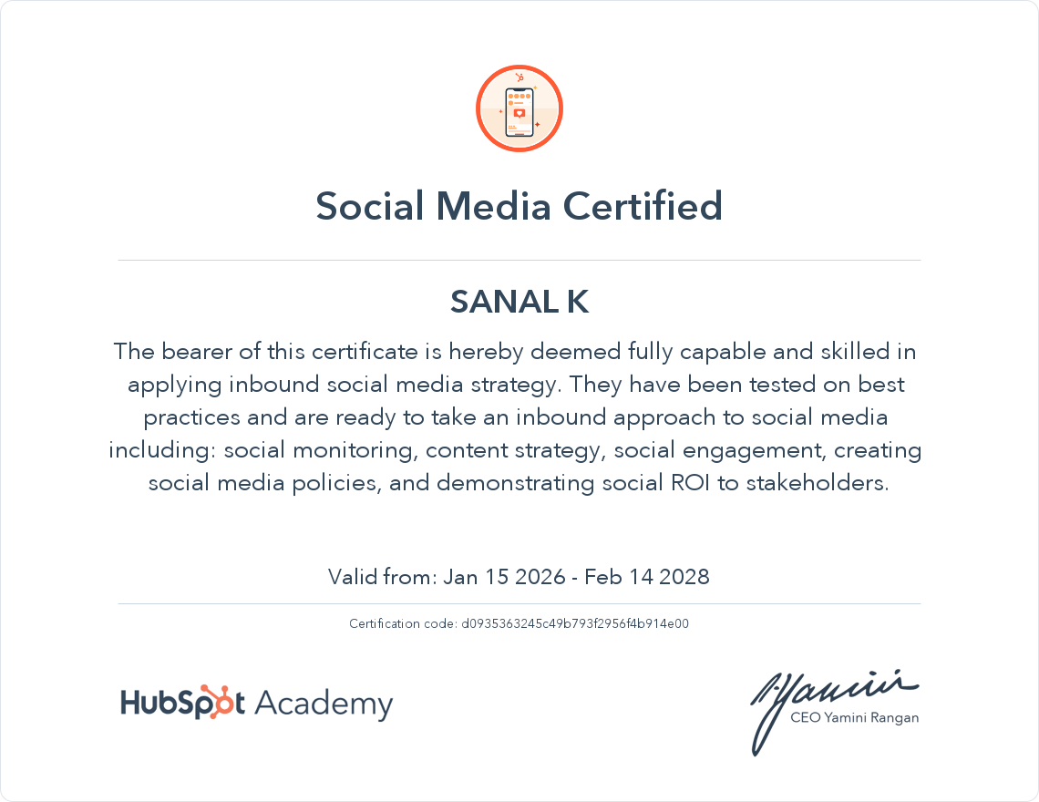 social meadia certificate